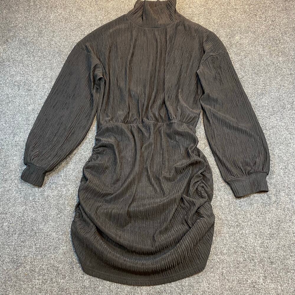 Mitilly Women's Size XL Gray High Neck Balloon Sleeve Knee Length Dress